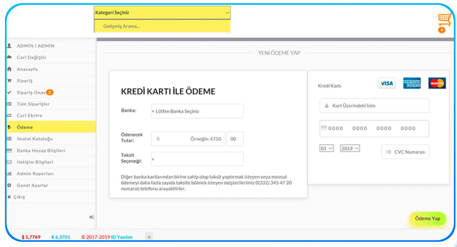 B2B bayi sipariş sistemi ekran görüntüsü